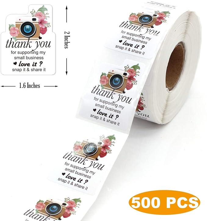 Thank You Snap & Share Stickers – 500 Pack (2×1.6 inch)
