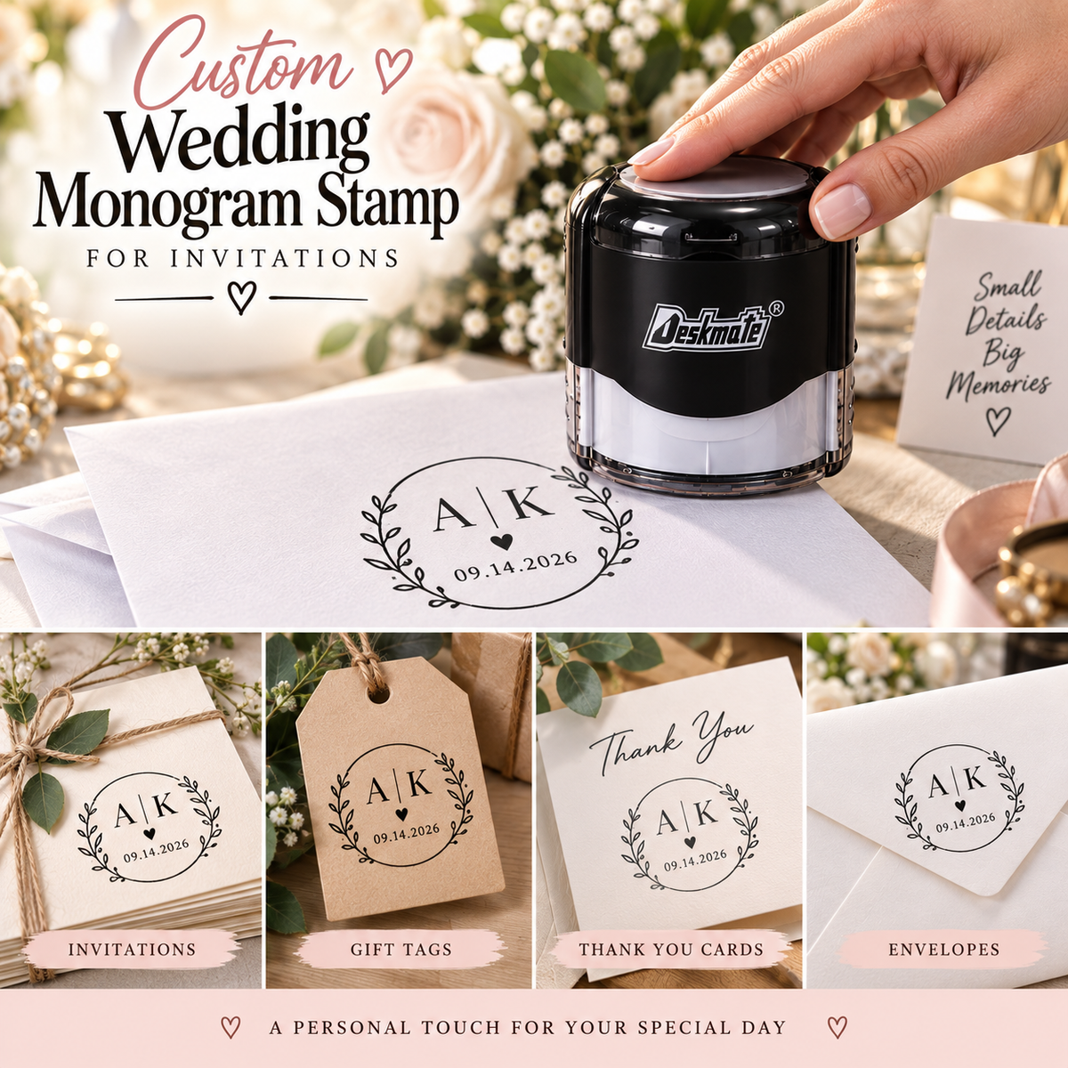 Custom Wedding Monogram Stamp for Invitations