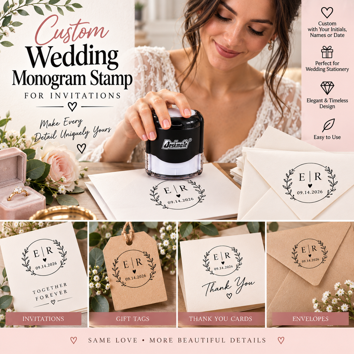 Custom Wedding Monogram Stamp for Invitations