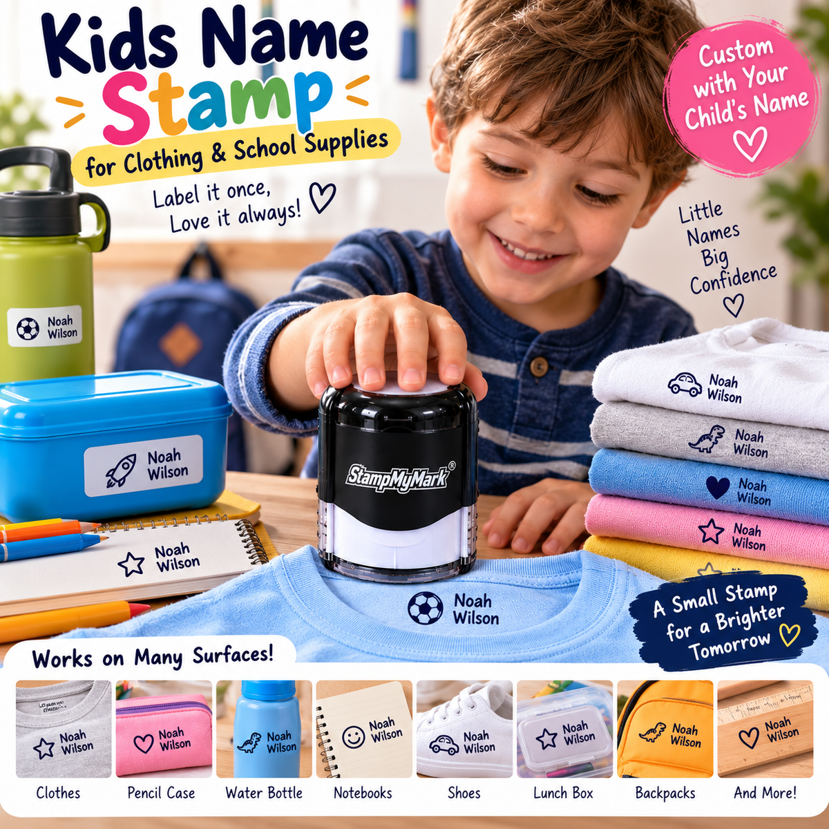 Kids Name Stamp for Clothing & School Supplies