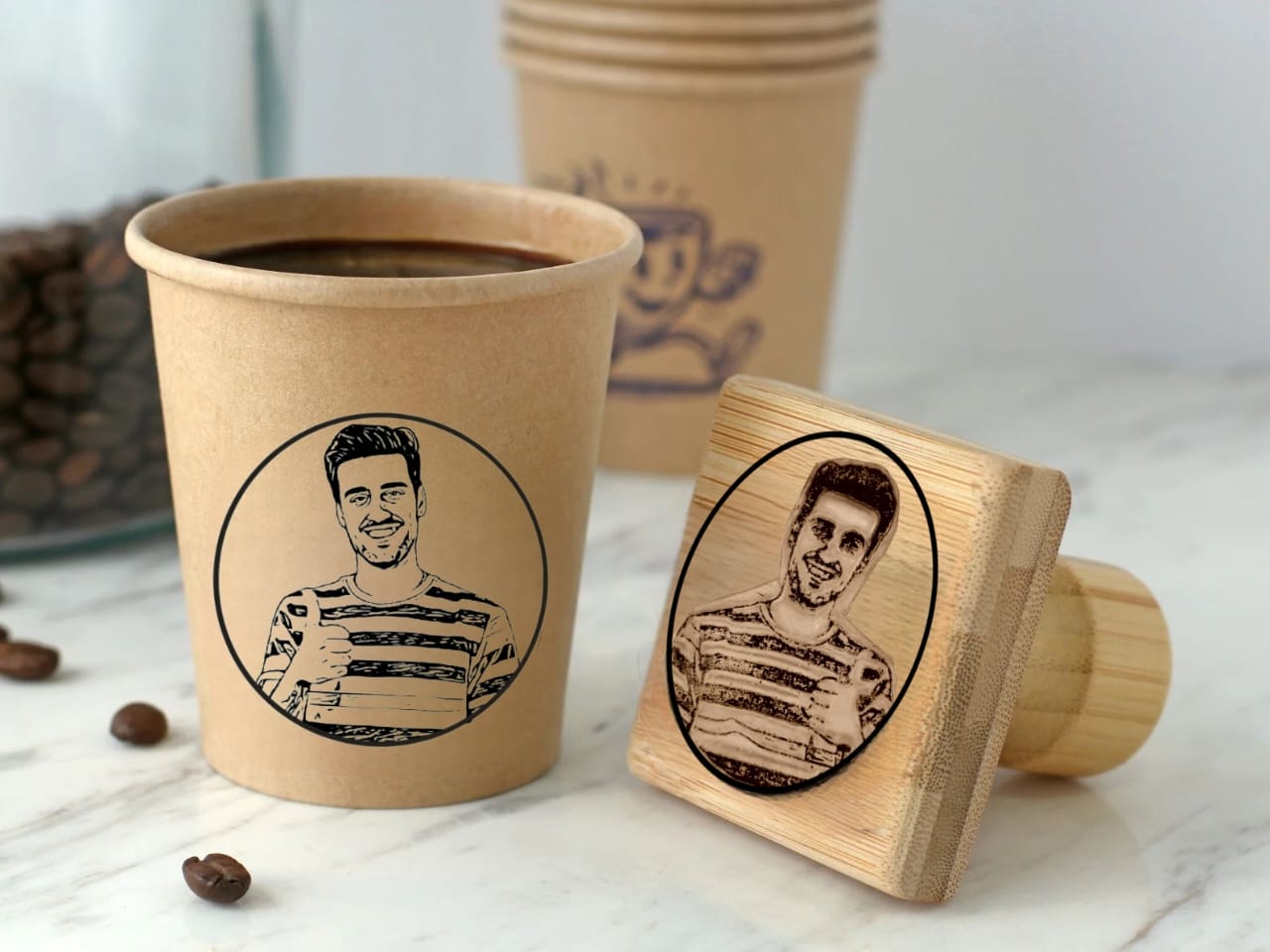 Wooden Rubber Face & Logo Stamp By StampMyMark®