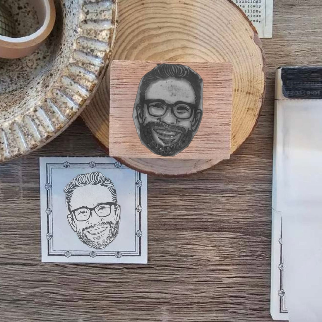 Wooden Rubber Face & Logo Stamp By StampMyMark®